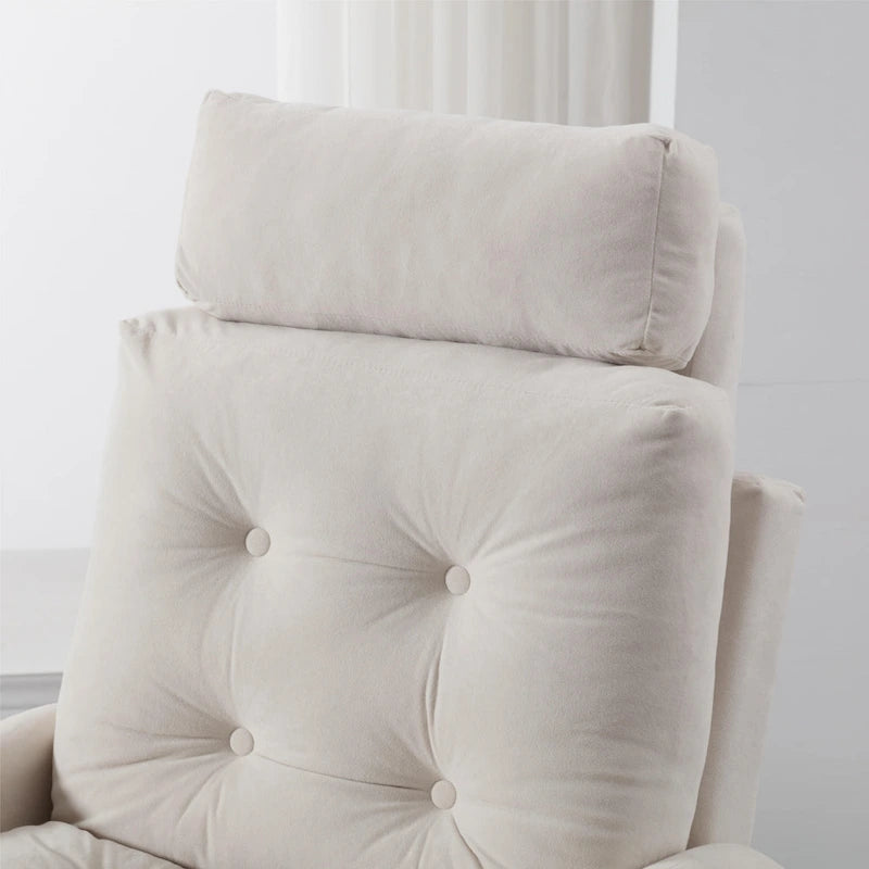 Un fauteuil inclinable rembourré avec dossier réglable et un repose-pieds de rangement.