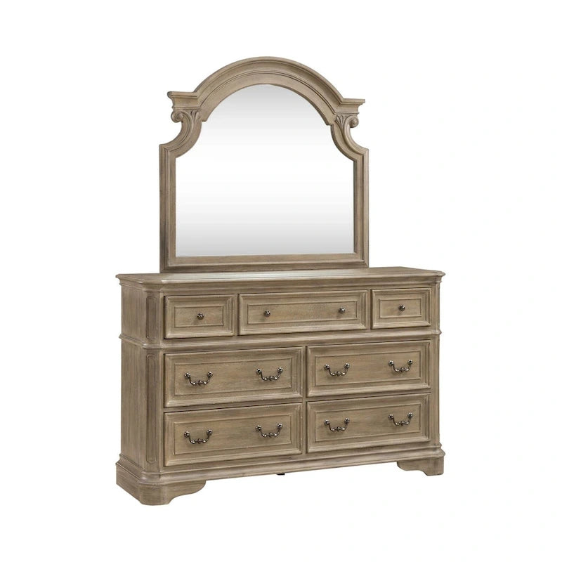 Lit capitonné Magnolia Manor, et ensemble commode et miroir