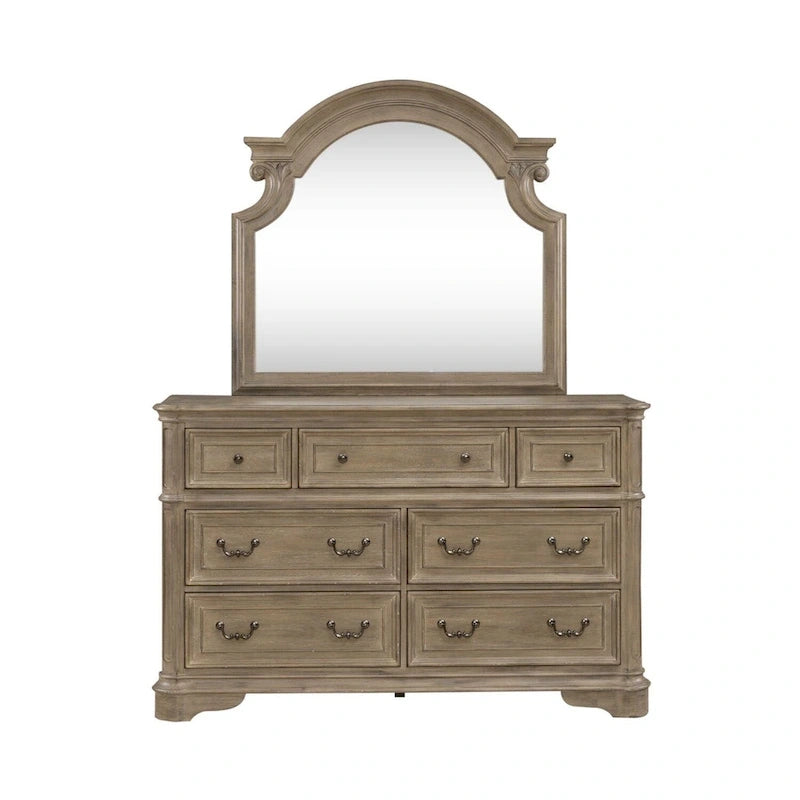 Lit capitonné Magnolia Manor, et ensemble commode et miroir