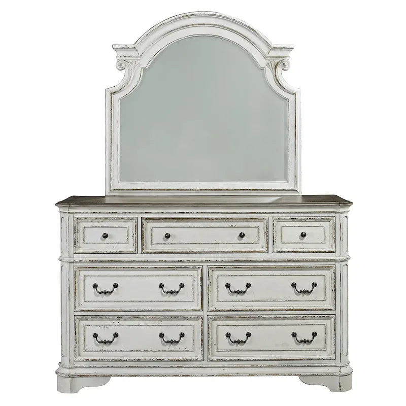 Lit capitonné Magnolia Manor, et ensemble commode et miroir
