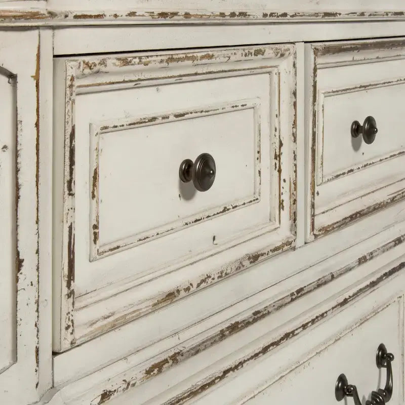 Lit capitonné Magnolia Manor, et ensemble commode et miroir