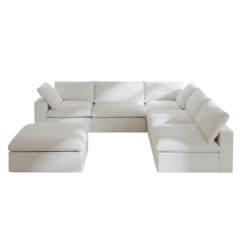 Canapé d'angle en plumes, 5 places, avec pouf