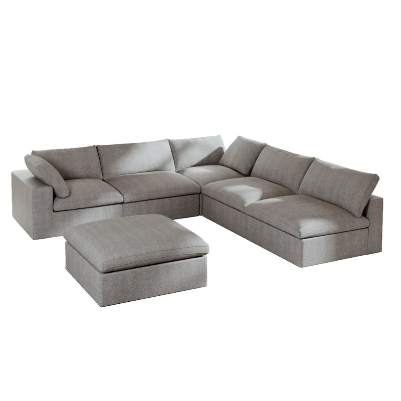 Canapé d'angle en plumes, 5 places, avec pouf