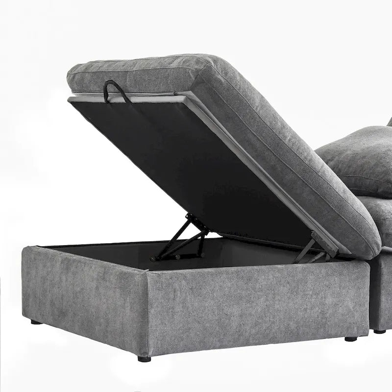 Canapé d'angle en plumes, 5 places, avec pouf