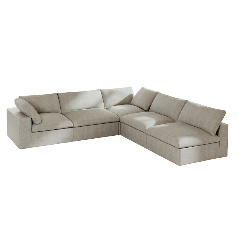 Canapé d'angle en plumes, 5 places, avec pouf
