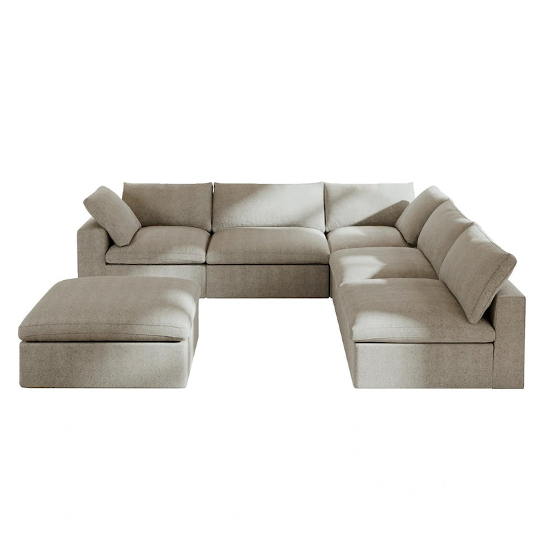 Canapé d'angle en plumes, 5 places, avec pouf