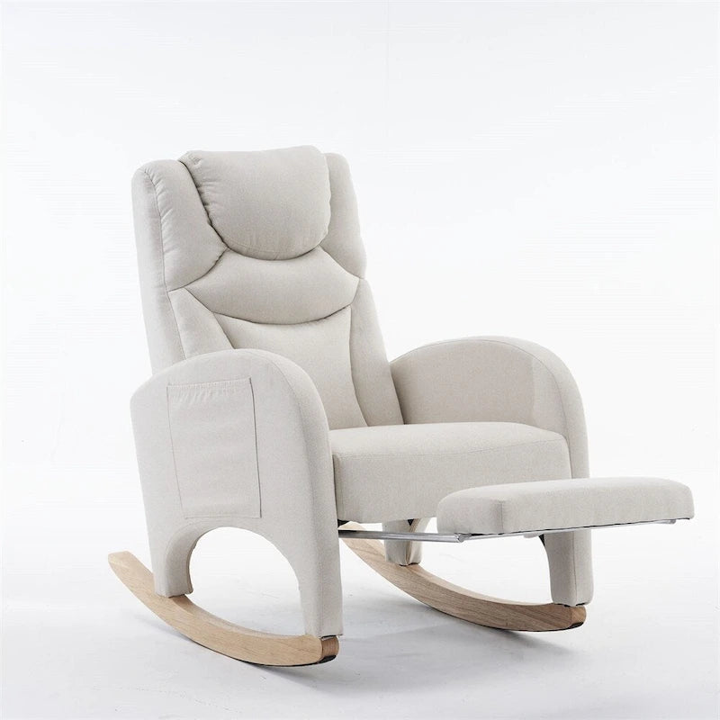 Fauteuil à bascule de puériculture ergonomique en tissu avec repose-pieds réglable