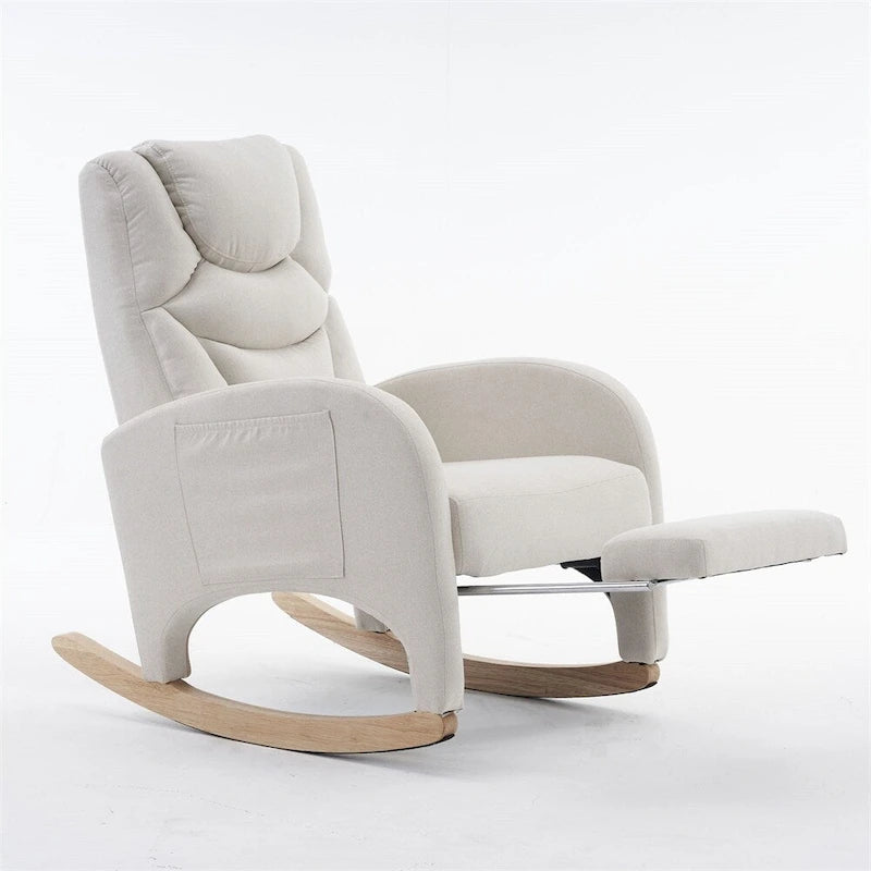 Fauteuil à bascule de puériculture ergonomique en tissu avec repose-pieds réglable