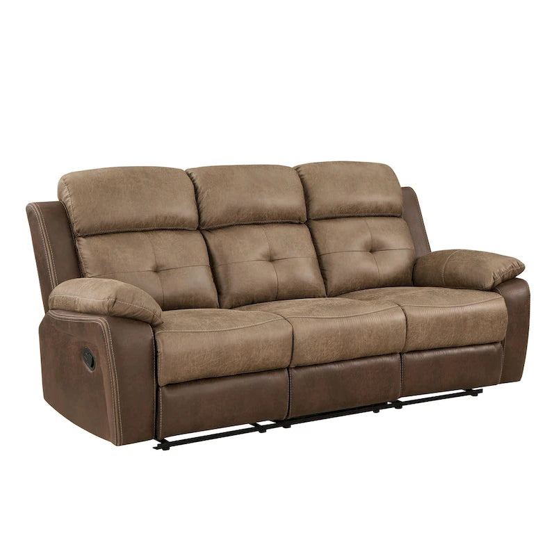 Canapé inclinable double de 84 pouces, en microfibre marron douce, cadre en bois massif.