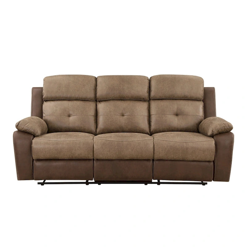 Canapé inclinable double de 84 pouces, en microfibre marron douce, cadre en bois massif.