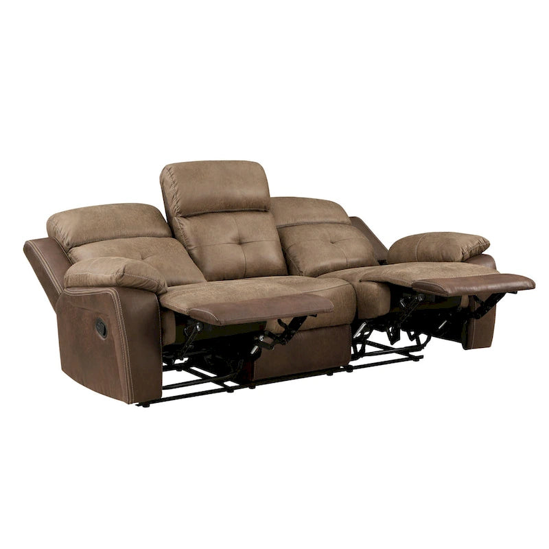 Canapé inclinable double de 84 pouces, en microfibre marron douce, cadre en bois massif.
