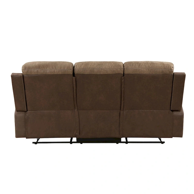 Canapé inclinable double de 84 pouces, en microfibre marron douce, cadre en bois massif.