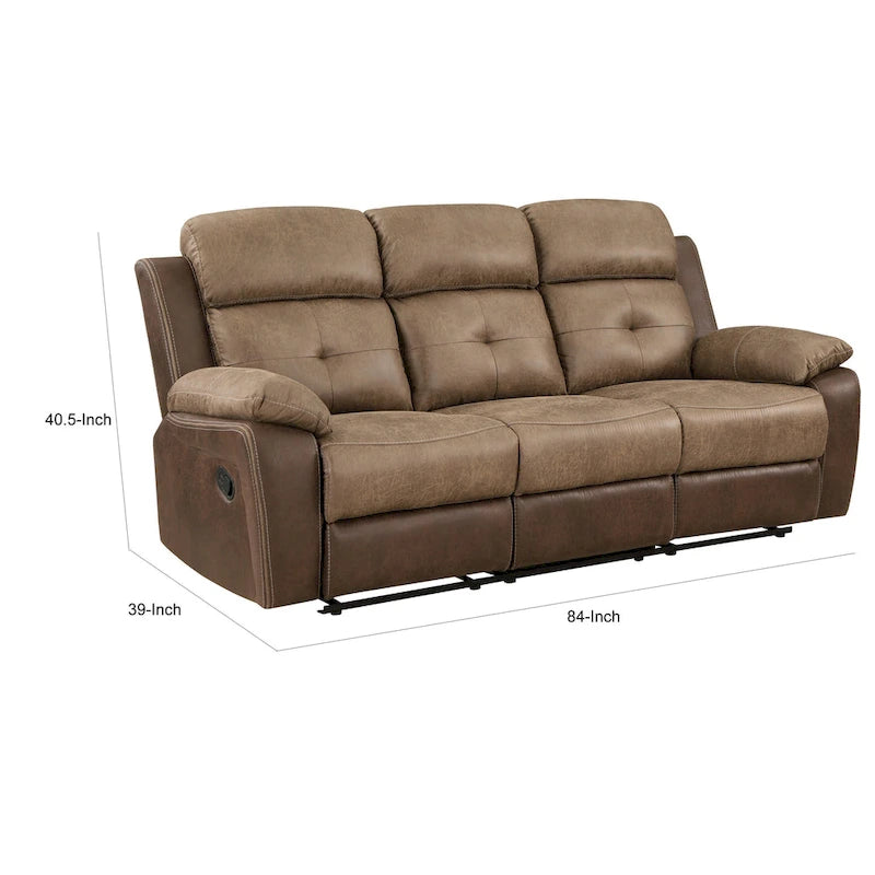 Canapé inclinable double de 84 pouces, en microfibre marron douce, cadre en bois massif.