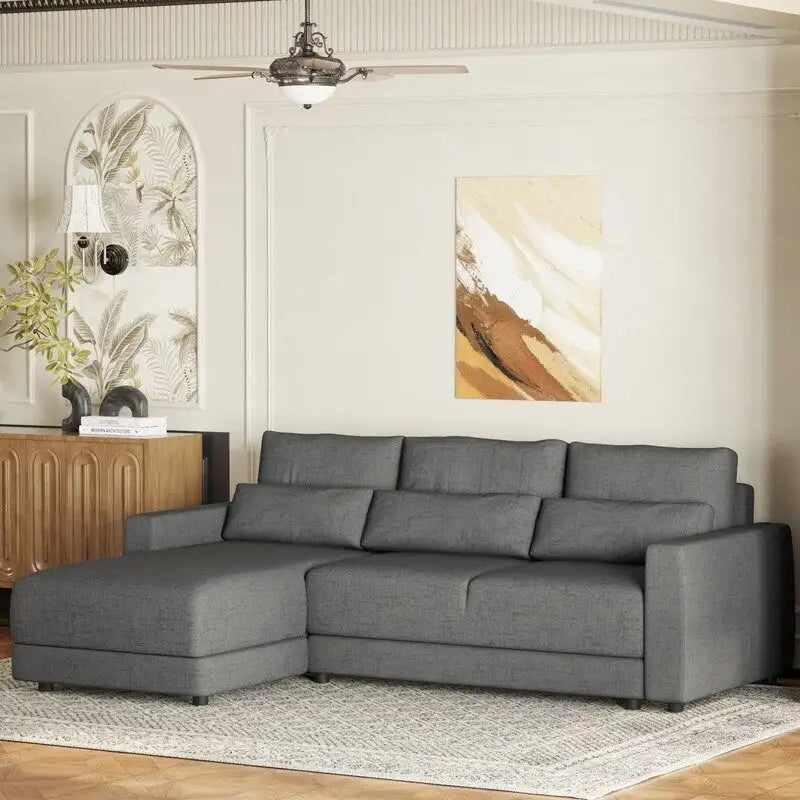 Canapé d'angle modulaire en forme de L de 92,9 po de largeur avec coussins et 3 oreillers
