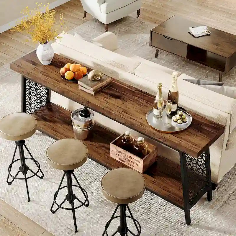 Table console de 70,9 pouces, table de canapé extra longue à 2 niveaux, table d'entrée industrielle