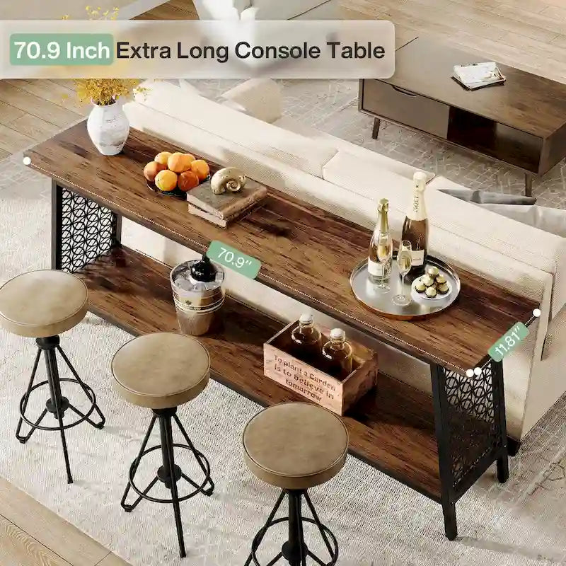 Table console de 70,9 pouces, table de canapé extra longue à 2 niveaux, table d'entrée industrielle