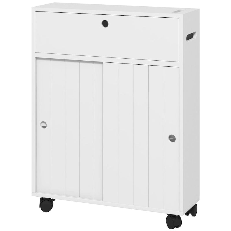 Porte-papier toilette, meuble-lavabo de salle de bain étroit avec 4 roulettes, petite armoire de rangement de salle de bain avec ouverture pour mouchoirs.