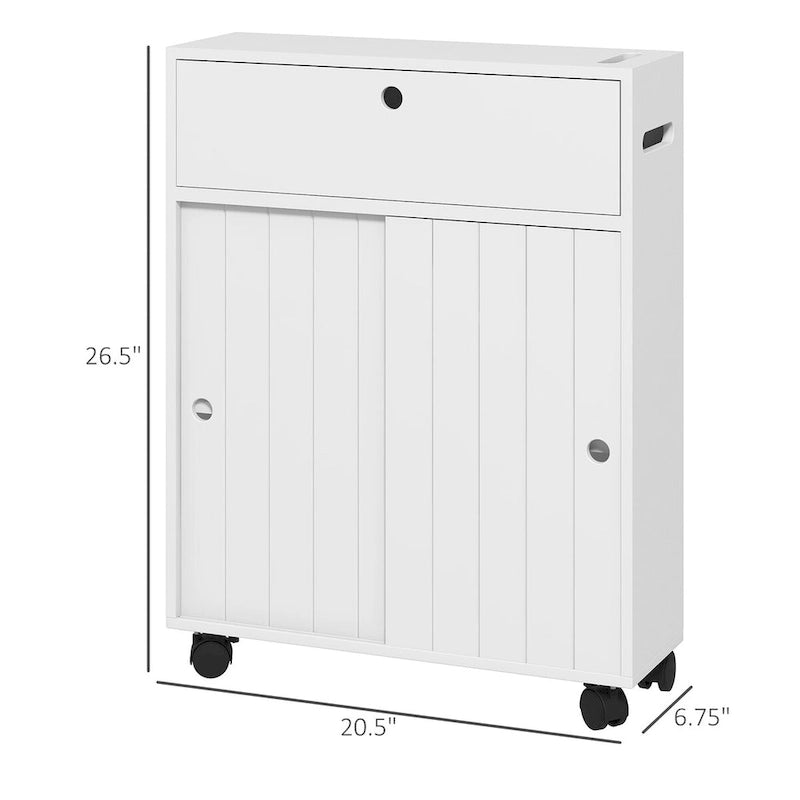 Porte-papier toilette, meuble-lavabo de salle de bain étroit avec 4 roulettes, petite armoire de rangement de salle de bain avec ouverture pour mouchoirs.