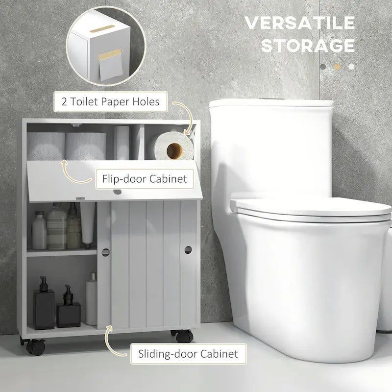 Porte-papier toilette, meuble-lavabo de salle de bain étroit avec 4 roulettes, petite armoire de rangement de salle de bain avec ouverture pour mouchoirs.