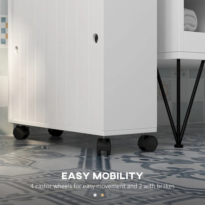 Porte-papier toilette, meuble-lavabo de salle de bain étroit avec 4 roulettes, petite armoire de rangement de salle de bain avec ouverture pour mouchoirs.