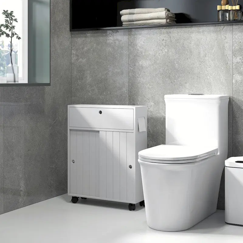 Porte-papier toilette, meuble-lavabo de salle de bain étroit avec 4 roulettes, petite armoire de rangement de salle de bain avec ouverture pour mouchoirs.