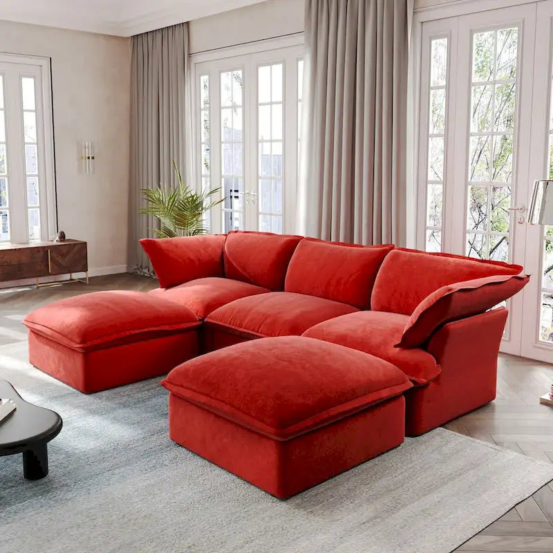 Canapé d'angle en U pour salon, canapé d'angle convertible en velours avec poufs