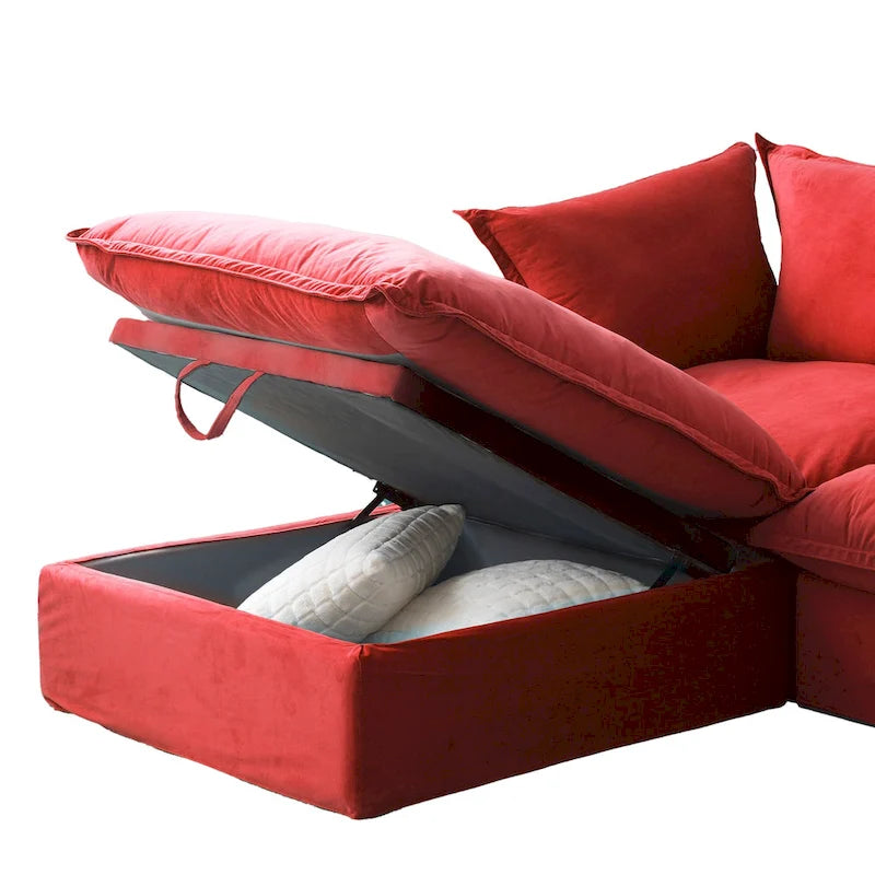 Canapé d'angle en U pour salon, canapé d'angle convertible en velours avec poufs