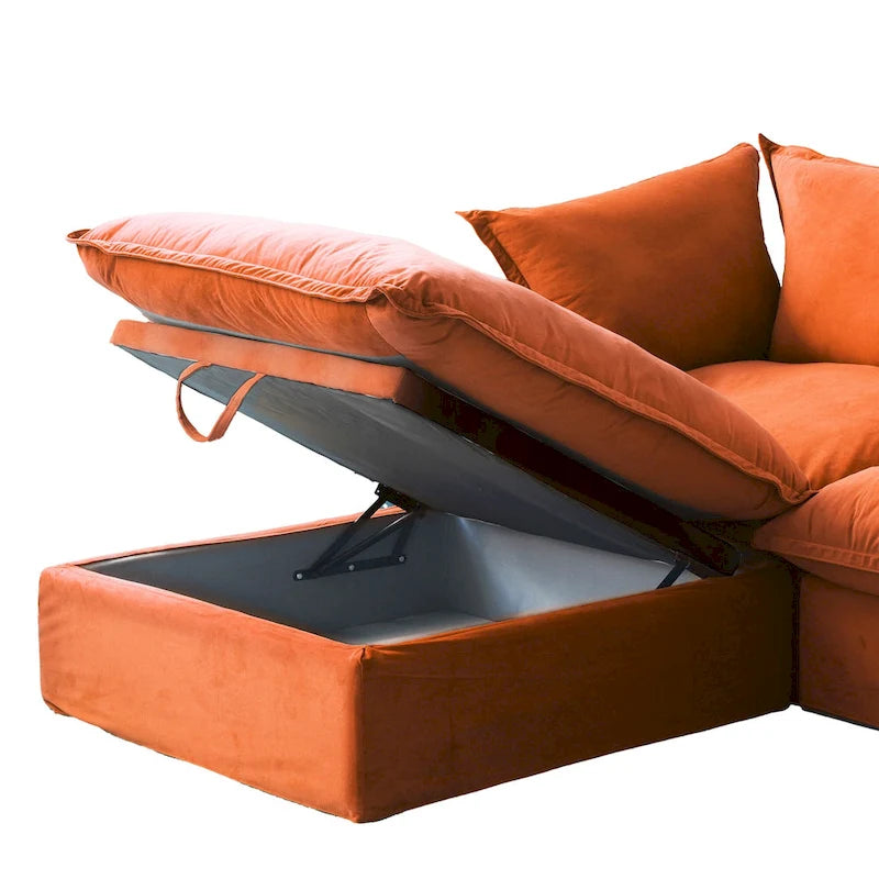 Canapé d'angle en U pour salon, canapé d'angle convertible en velours avec poufs