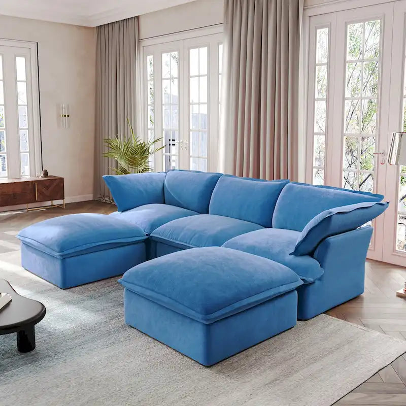 Canapé d'angle en U pour salon, canapé d'angle convertible en velours avec poufs