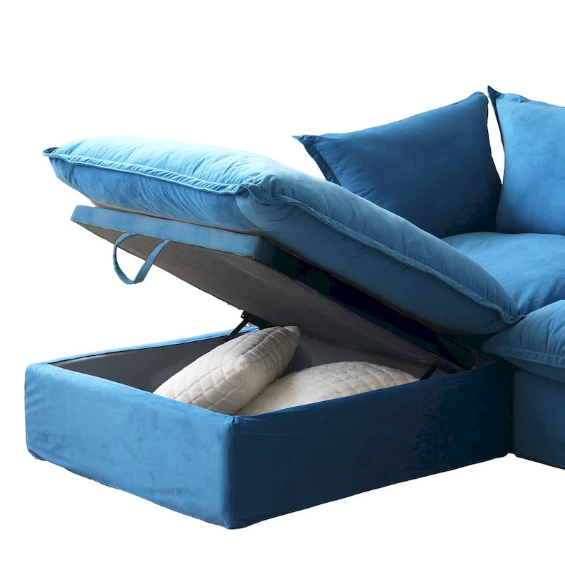 Canapé d'angle en U pour salon, canapé d'angle convertible en velours avec poufs