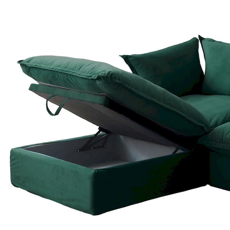 Canapé d'angle en U pour salon, canapé d'angle convertible en velours avec poufs