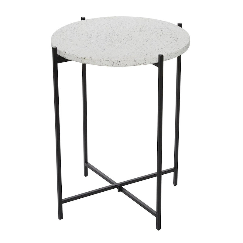 Table d'appoint terrazzo avec support métallique noir en forme de X - blanc