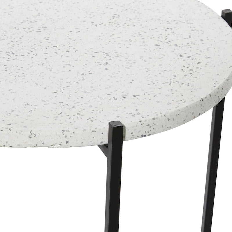 Table d'appoint terrazzo avec support métallique noir en forme de X - blanc