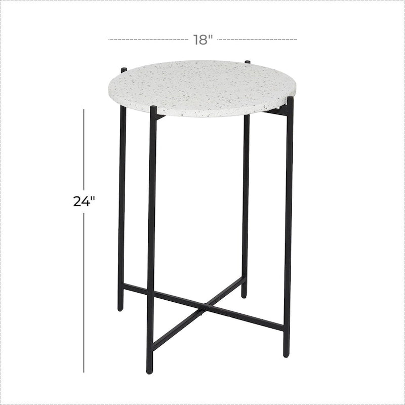 Table d'appoint terrazzo avec support métallique noir en forme de X - blanc