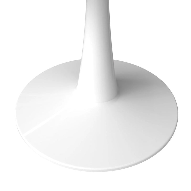 Cette table à manger ronde peut accueillir quatre personnes et dispose d'un plateau en bois MDF et d'une base en acier blanc, la rendant adaptée aux cuisines comme aux salles à manger.